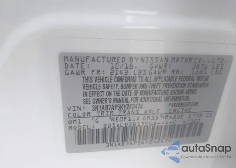 2019 Nissan Sentra Sv из США, поврежденный, VIN 3N1AB7AP5KY242474